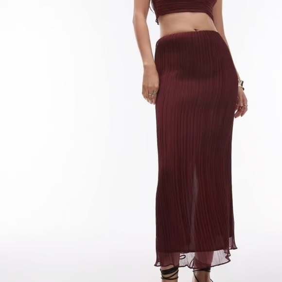 Topshop Dresses & Skirts - Topshop Plisse Straight Midi Skirt | Burgundy NWOT US6 UK10